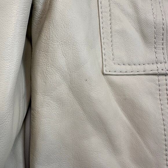 Attention Cream Leather Jacket - Racing, Moto, Military Style - Picture 3 of 7